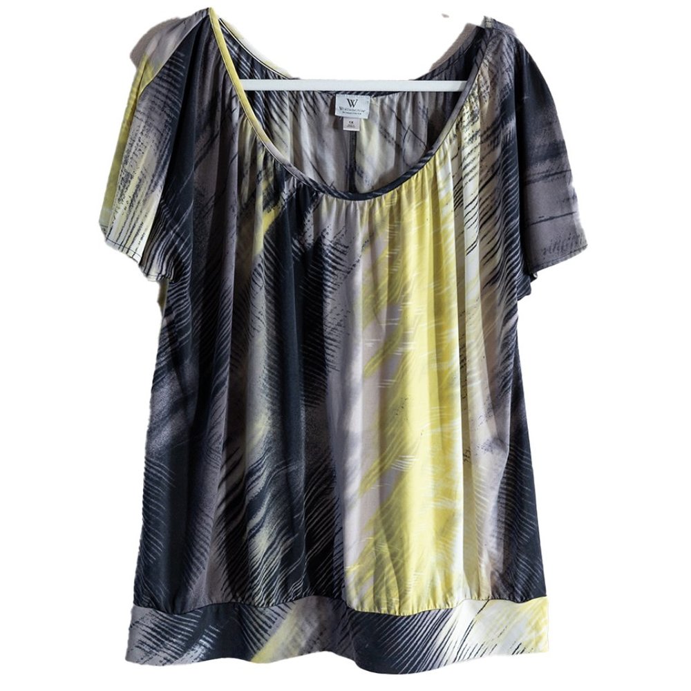 Worthington Women's 1X Yellow and Black Short Sleeve Blouse